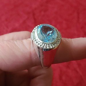 Aquamarine ring size 9 ,Unisex ring in sterling silver, men signet